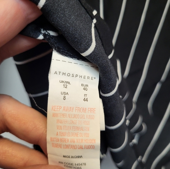 Atmosphere Black and White Striped Wrap Blouse with 3/4 Sleeves - Size 8 - Picture 4 of 5